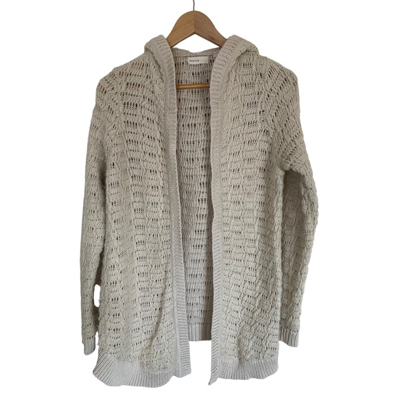 Sleeping On Snow Sweaters - Anthropologie Sleeping on Snow Cream Pointelle Knit Hooded Open Cardigan Small